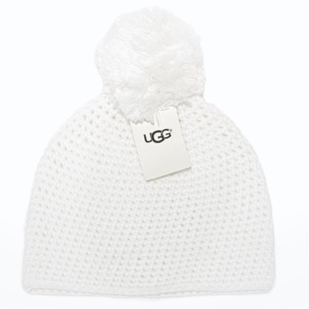 UGG White Ivory Pompom Beanie Knit Hat NWT - Picture 6 of 11